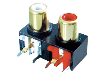 AV插座 AV2-8.4-55 90度雙聯排 6P插板帶螺孔 鍍金紅白雙色