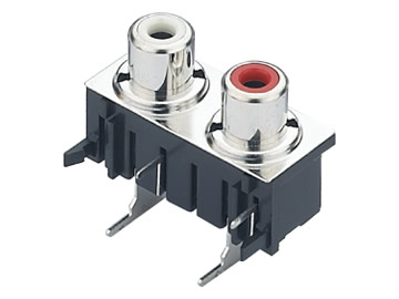AV插座 AV2-8.4-40P 90度雙聯排六腳插板 帶螺孔 紅白雙色